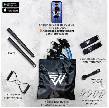 SmartWorkout Elite – Kit complet musculation élastiques 120kg – Neuf