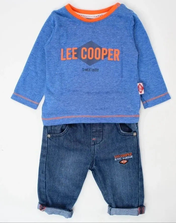 Ensemble lot 3 pièces Lee Cooper blouson capuche jeans t-shirt neuf garcon 3 mois - photo numéro 2