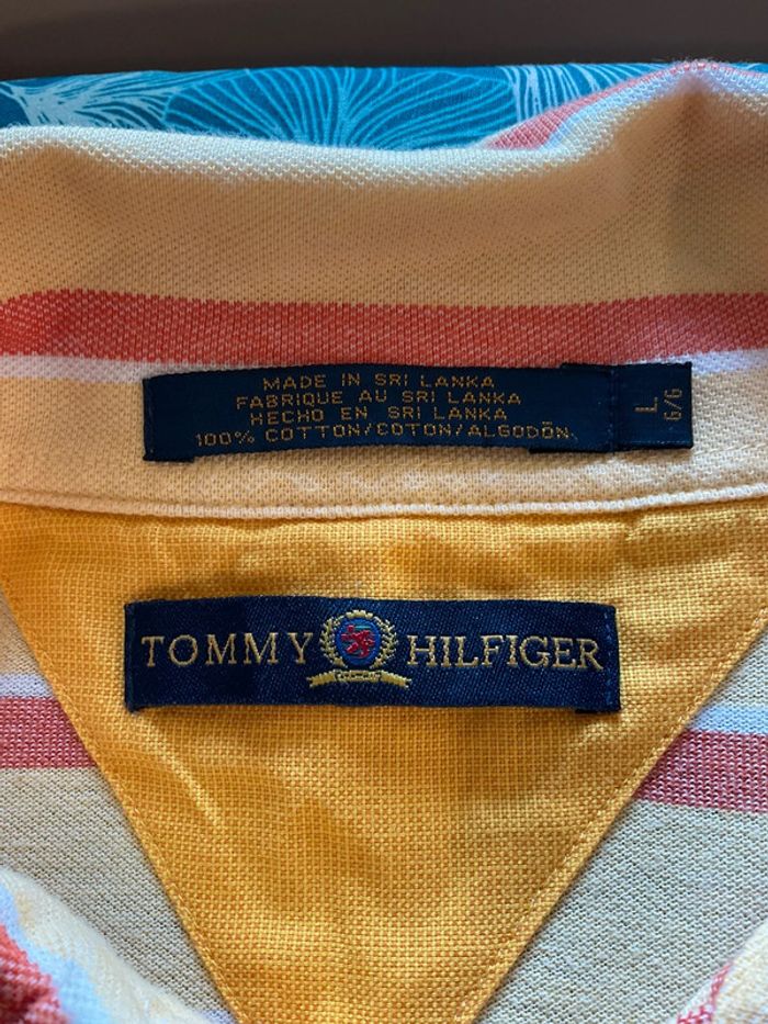 Polo jaune pâle et corail pour homme Tommy Hilfiger taille L 040 - photo numéro 8