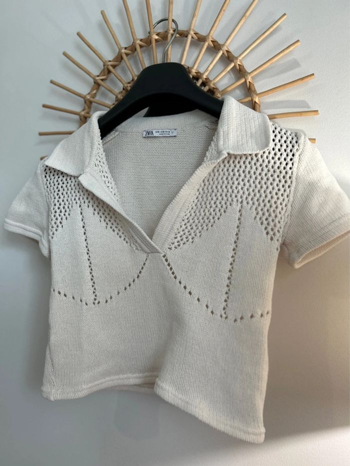 Top tricot broderies ajouré Zara - photo numéro 5