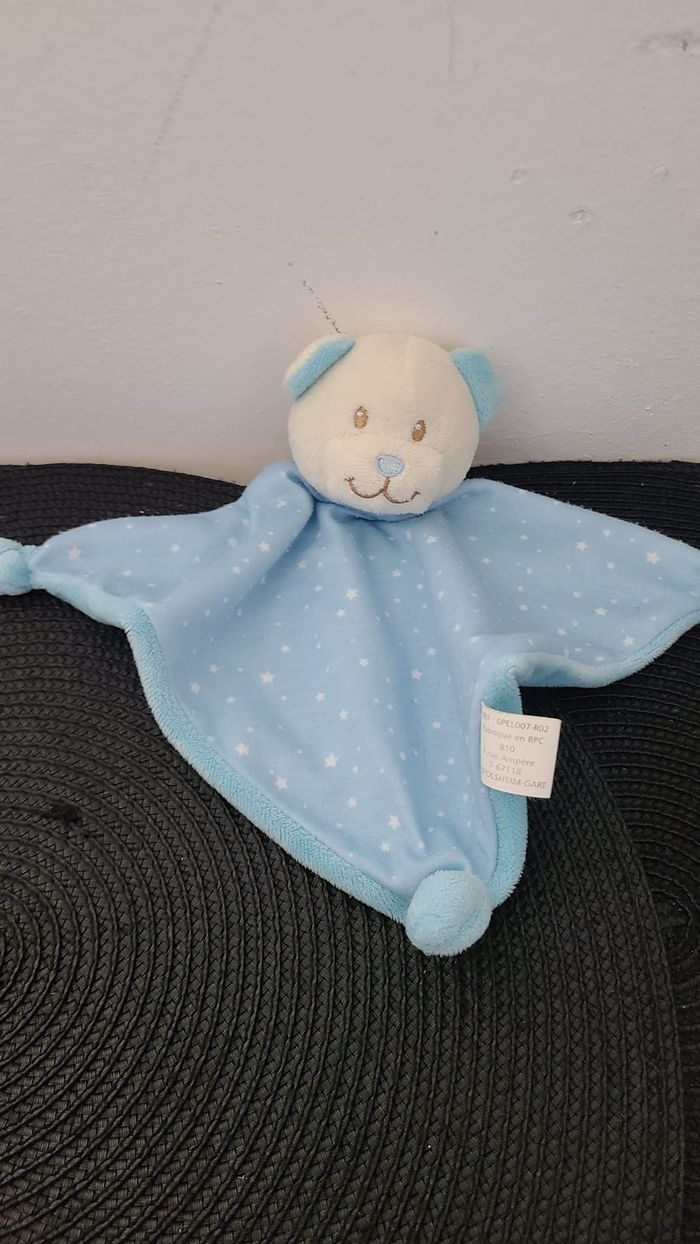 Doudou plat triangle ours bleu blanc étoiles RPC - photo numéro 4