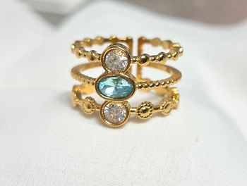 Bague ajustable en acier inoxydable avec strass zircon 