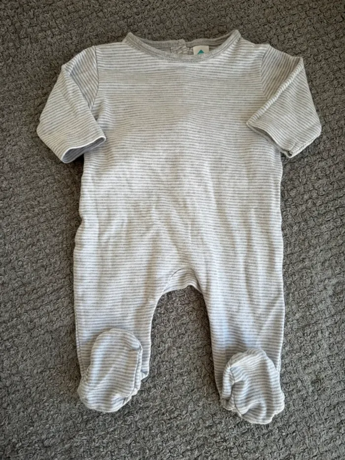 Pyjamas une pièce léger rayé gris et blanc tex (3mois)