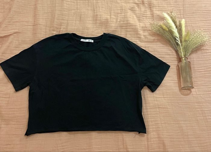 T-shirt court, noir, manches courtes, pour femme