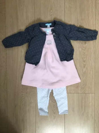 Ensemble 3pièces robe sans manches, legging et gilet 6mois
