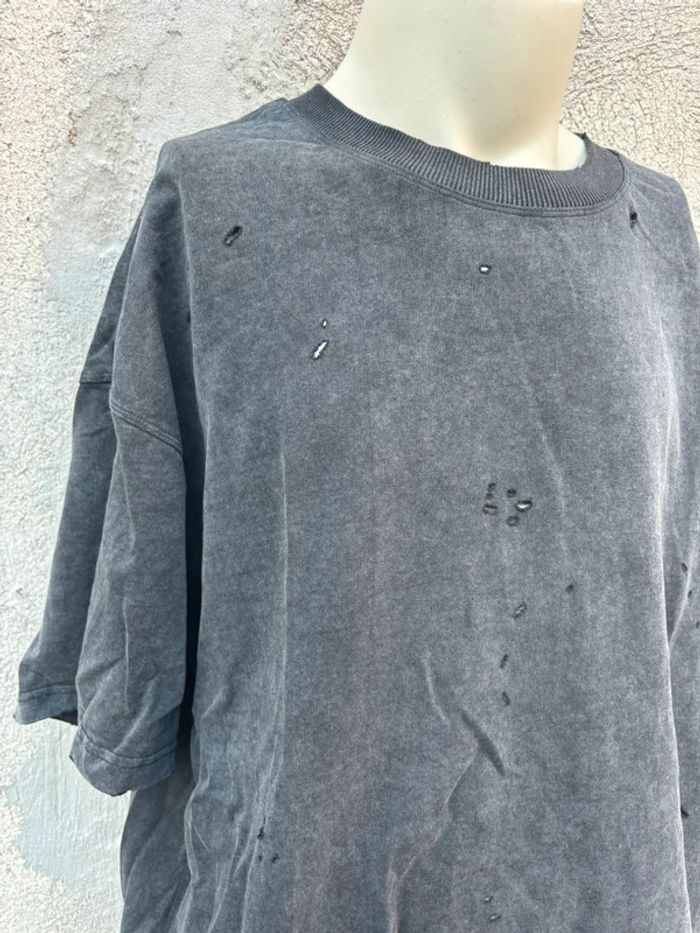 Tee-shirt Zara noir à trous, effet usé - Taille XL - photo numéro 7