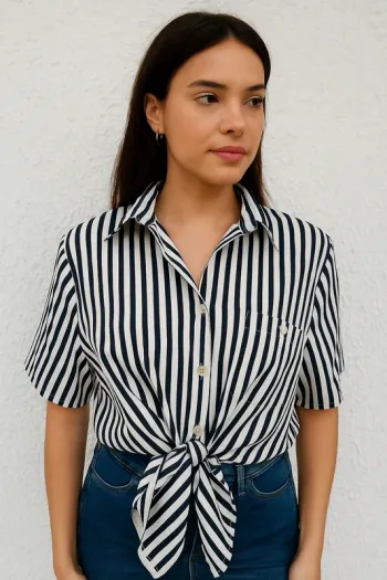 Chemise rayée bleu et blanc C&A vintage taille 42