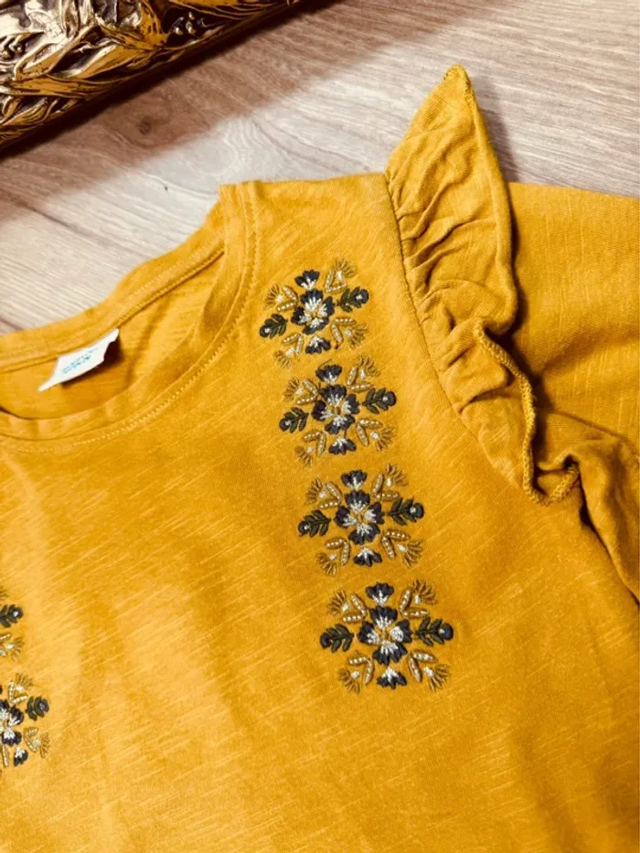 Taille 4 ans tenue 4 pièces fille TAO moutarde kaki * broderie * 🌸 - photo numéro 4