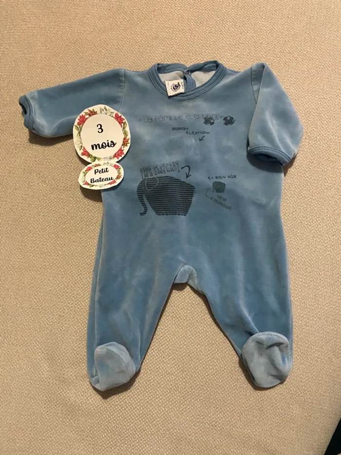 Pyjama petit bateau chaud velours 3 mois