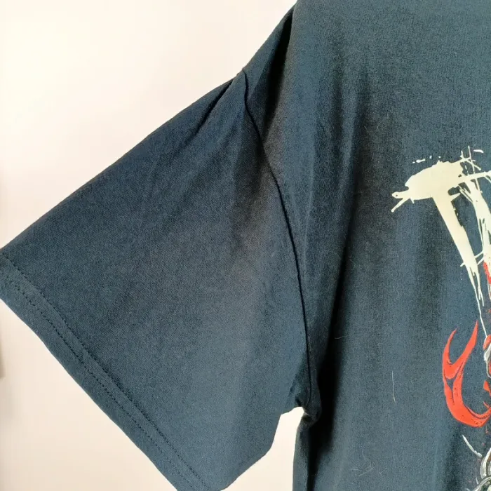 T-shirt oversize Gildan heavy cotton bleu imprimé skull serpent style rock taille L A1501 - photo numéro 3