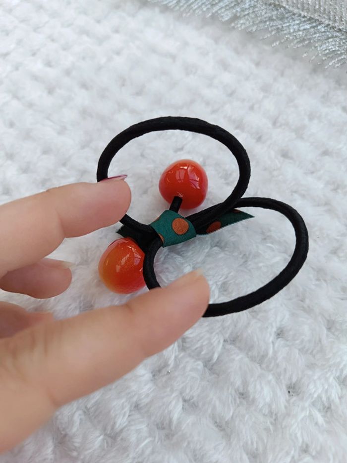 🔸Élastique double cerises rouges / orange 🔸 - photo numéro 2