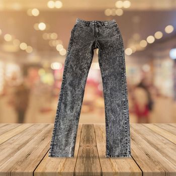 Jean Skinny H&M - Noir Délavé Acid Wash (Taille Haute)