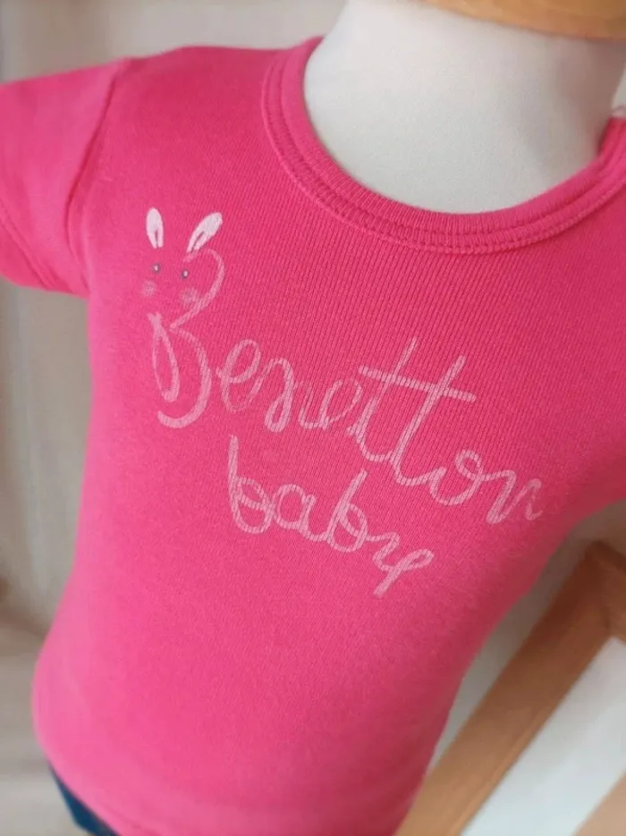 Tee-shirt manches courtes rose United Colors of Benetton fille 1 mois - photo numéro 2