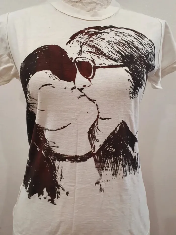 Tee shirt blanc noir taille S 36 John lennon yoko ono - photo numéro 5