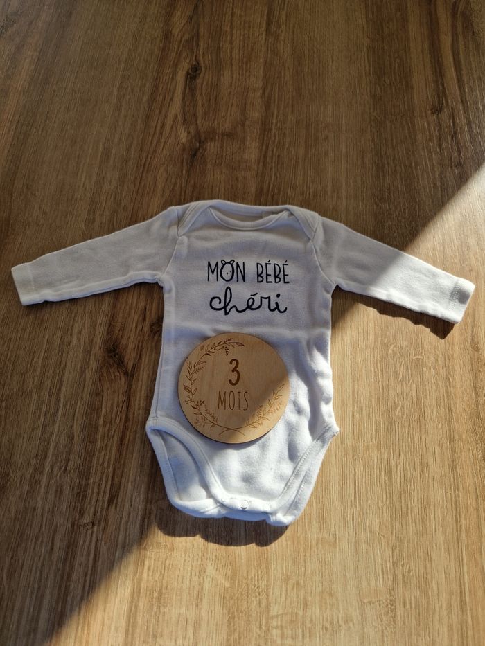 Body manches longues blanc bébé "mon bébé chéri" - 3 mois