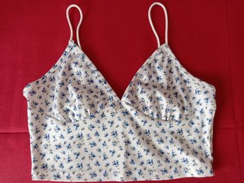 TOP SHEIN Blanc Fleurs Bleues.