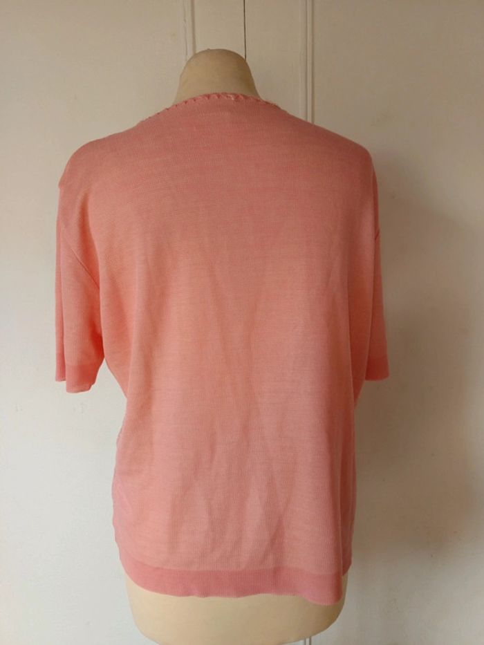 💎haut Tee shirt Sexy femme élégant romantique coton brodé au crochet taille l corail été vintage - photo numéro 5