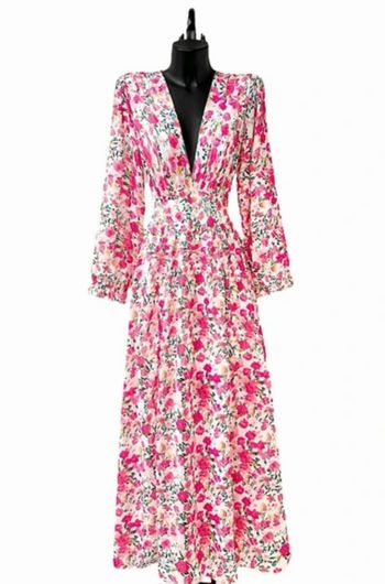 Robe longue rose à fleurs 