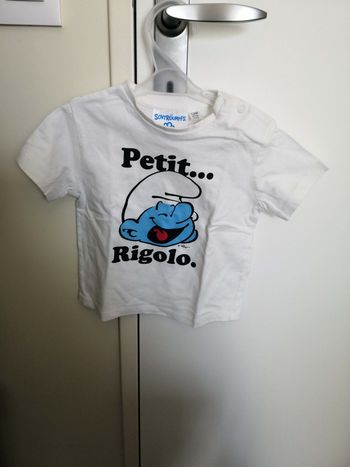 T-shirt manches courtes Les Schtroumpfs (Petit rigolo, Blanc) 12 mois (80 cm) Kiabi Neuf