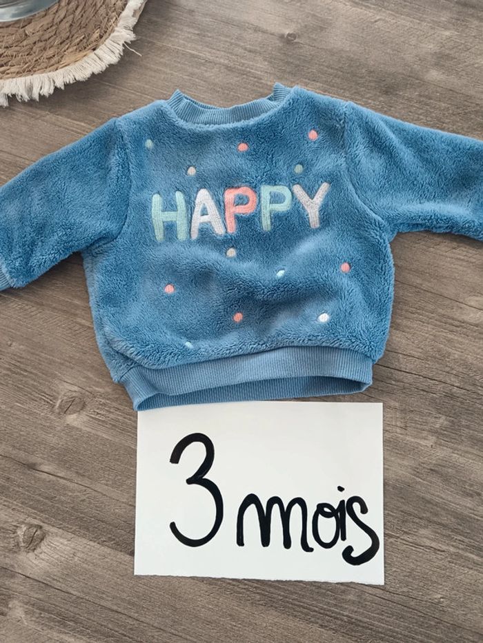 🌞 Pull bleu a pois et inscription happy 3 mois tex