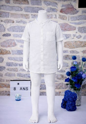 Chemise manches courtes col mao blanche Garçon taille 8 ans marque Okaidi 🎸 