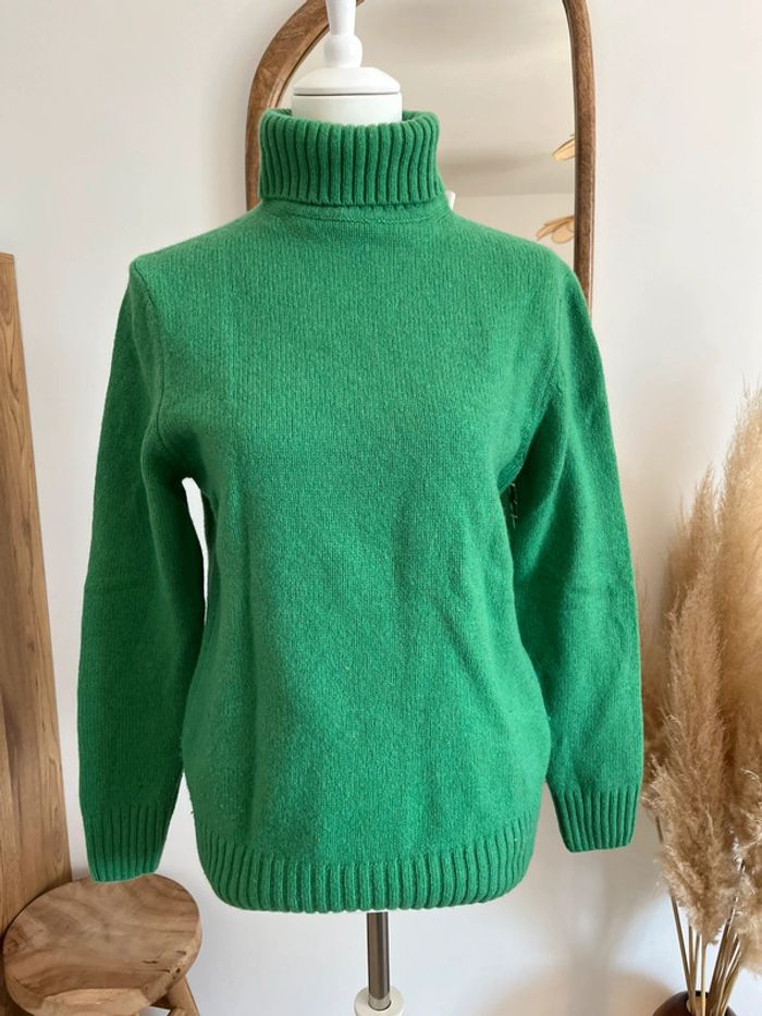 Pull en laine vert col roulé Zara - photo numéro 2