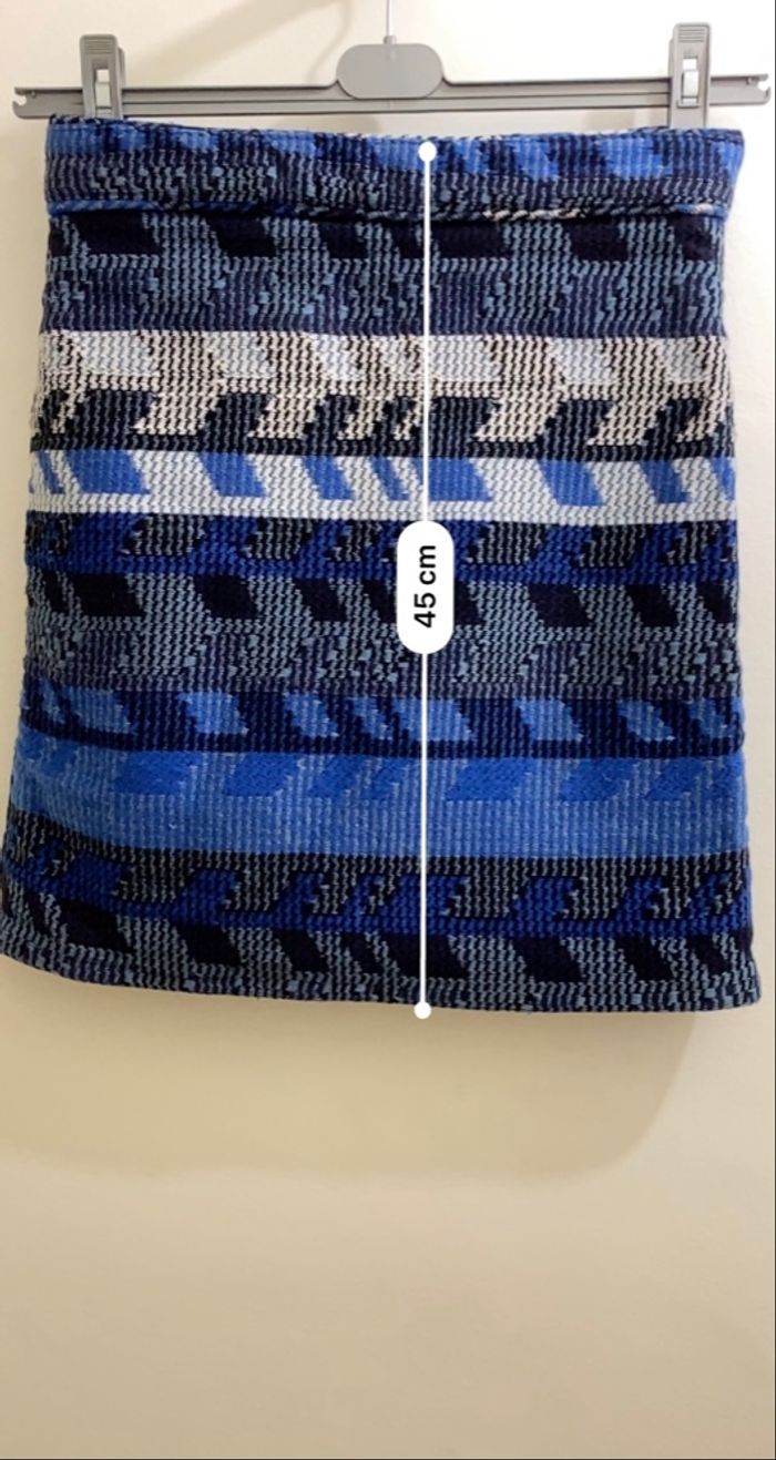 Jupe tweed jacquard bleu noir motif graphique hiver épaisse femme taille 36 Maje - photo numéro 9