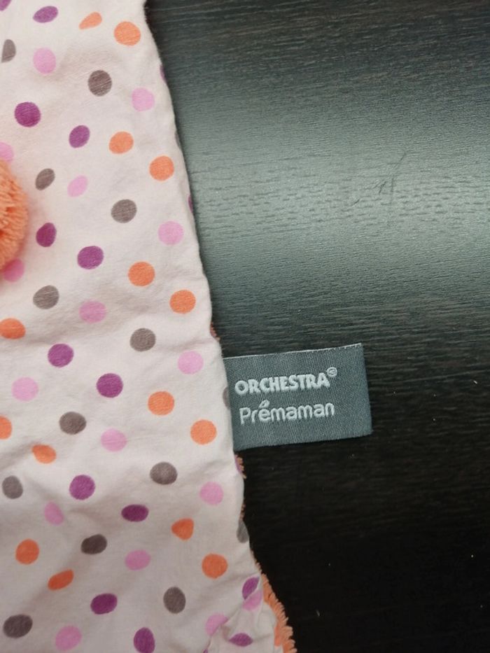 Doudou plat souris orchestra orange pois Prémaman carré 23 cm - photo numéro 4