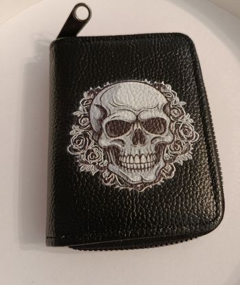 Portefeuille gothique imprimé floral et crâne