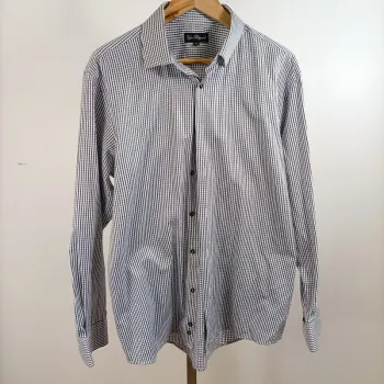 Chemise à carreaux bleu marine et blanc Ugo Pellegrini col classique taille 43/44 A1299