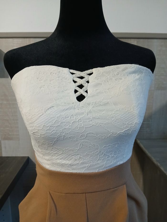 Combishort Tally Weijl dentelle blanche et short camel  Taille  S - photo numéro 2