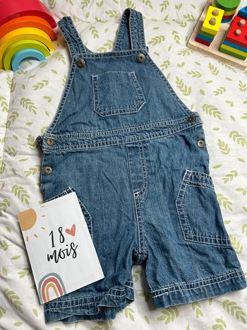 salopette short en jean bleu 18 mois kitchoun