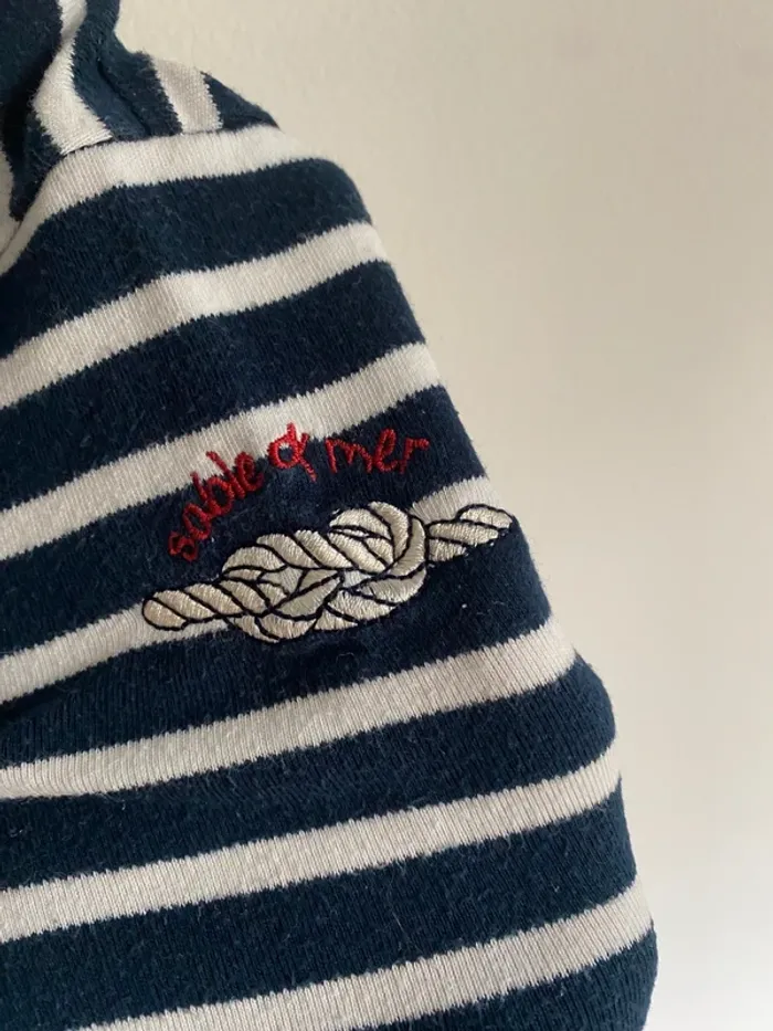 Sweat Zippé rayé style marinière à capuche Sable et Mer 12 mois - photo numéro 2
