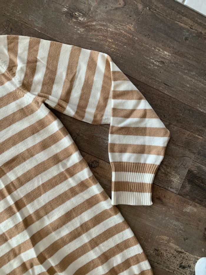 Pull long rayé beige/ caramel - photo numéro 3