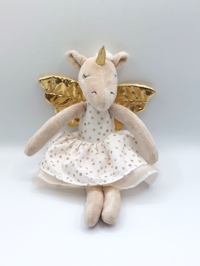 Peluche doudou licorne beige blanc ailes dorées ATMOSPHERA For Kids robe état neuf