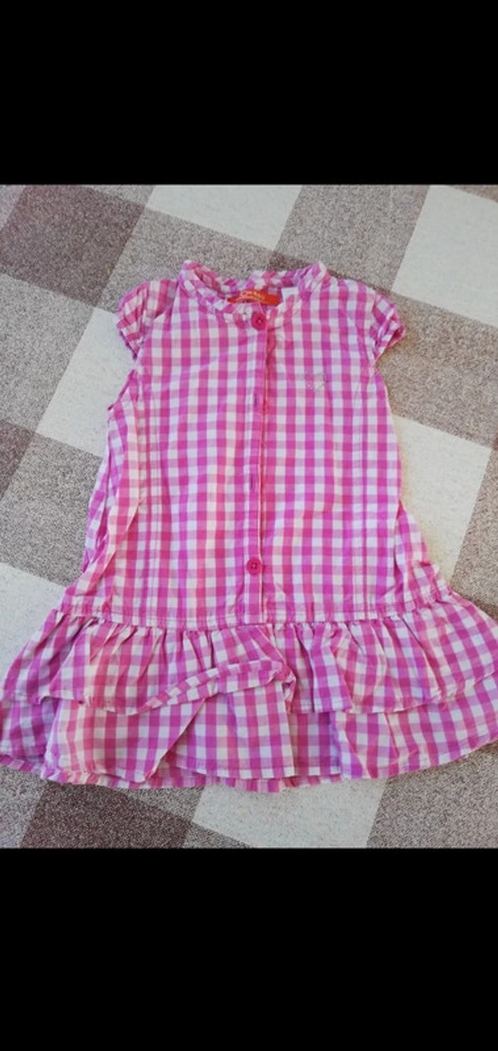 Robe manches courtes boutonnée à carreaux blanc/rose 12 mois okaou