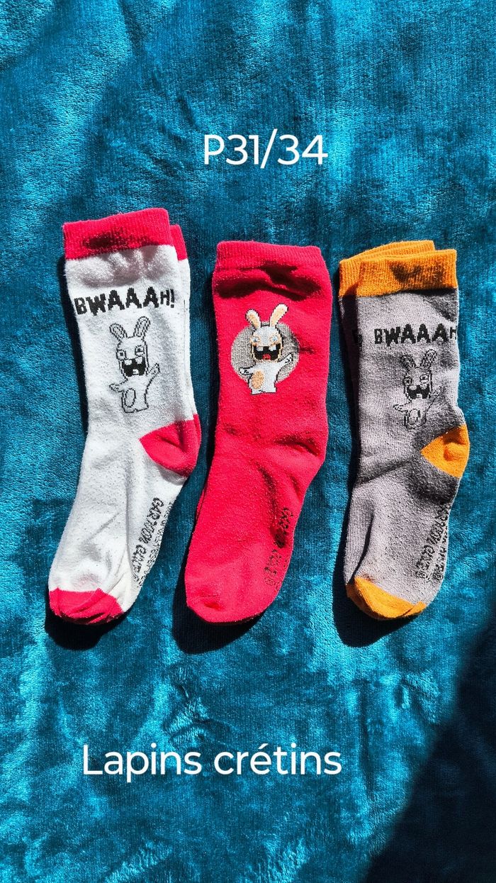 🧦 Lot de 3 paires de chaussettes Lapins crétins (P31/34) 🧦