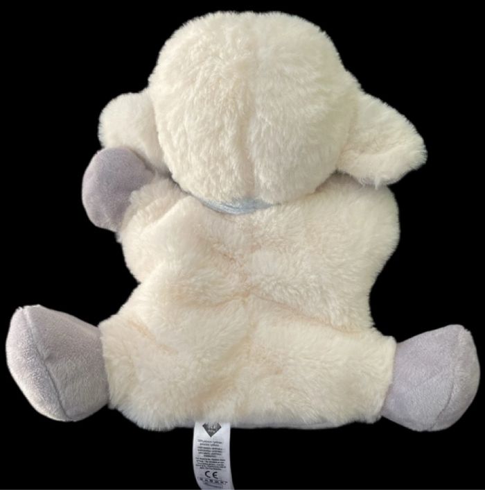 ❤️B2202 Doudou Marionnette Mouton Tex baby beige Gris fourrure bandana bleu - photo numéro 2