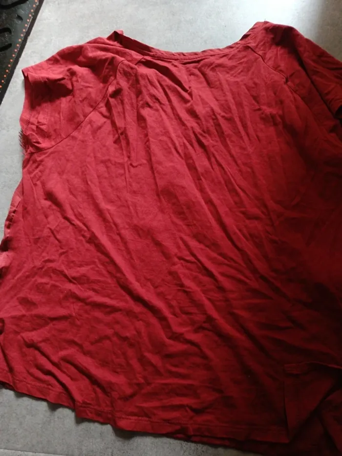 Tee shirt rouge effet soie avec dentelles Promod M - photo numéro 7