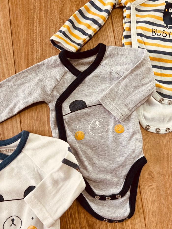 Taille 1 mois lot de 3 bodies manches longues garçon orchestra blanc bleu marine gris 💙 - photo numéro 3