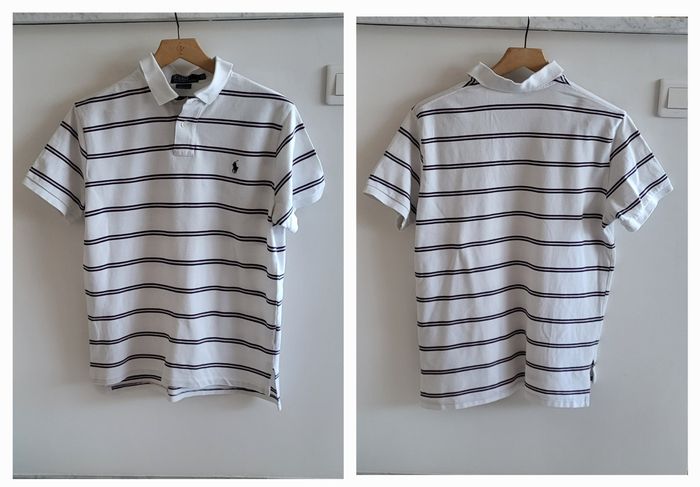 Ralph Lauren Polo MC TL -Custom Fit -Fond Blanc avec Rayures Marine & Rose -100%Coton - photo numéro 3