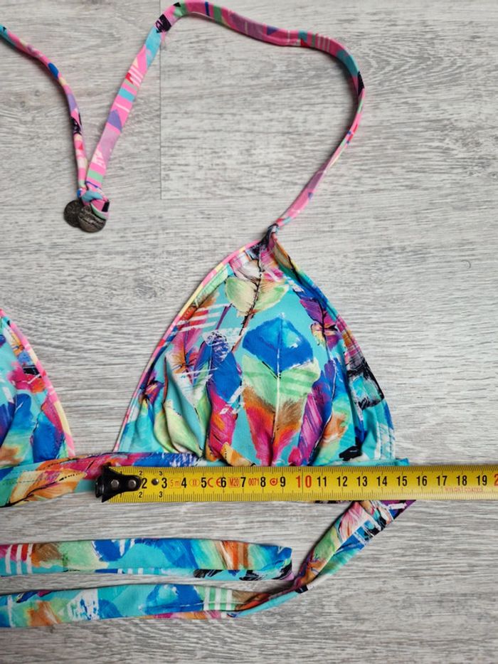 Maillot de bain bikini 2 pièces Banana Moon XS turquoise plumes - photo numéro 6