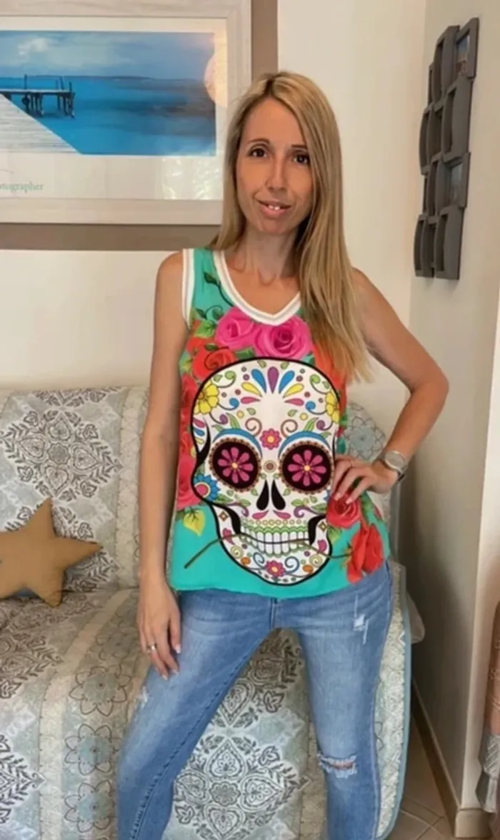 Débardeur multicolore bohème skull taille unique