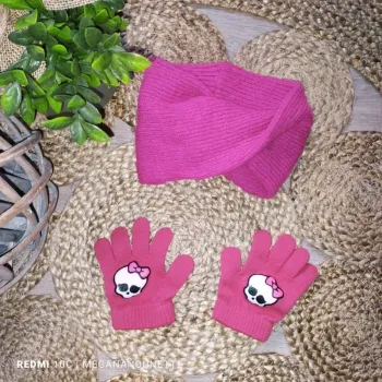 💗 Snood & Gants Rose Fluo – TAO Tape à l’Œil – Taille 3-5 Ans