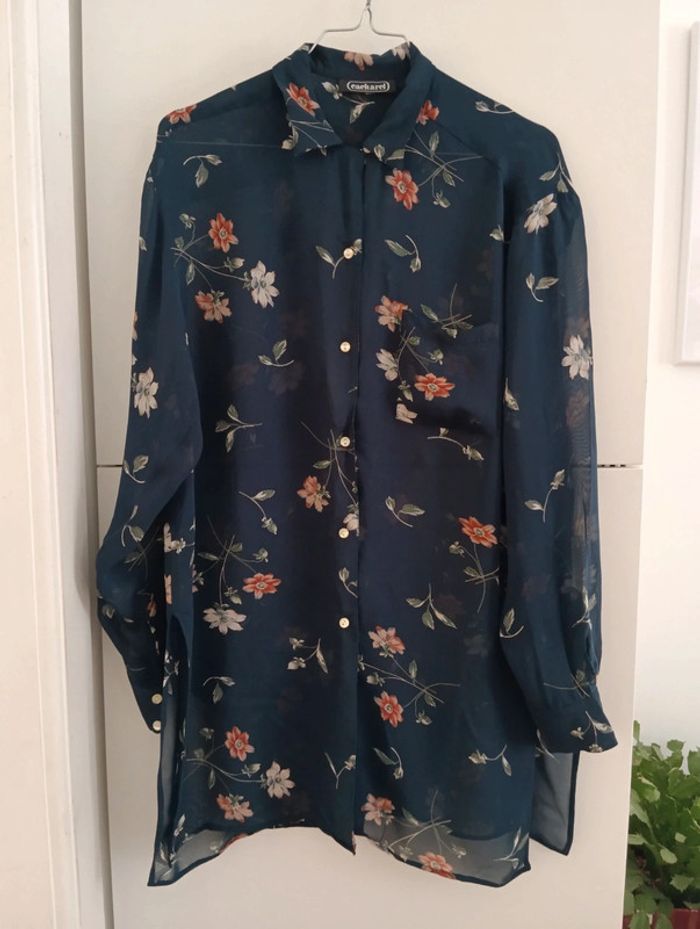 Chemise tunique cacharel voile bleu marine à fleurs