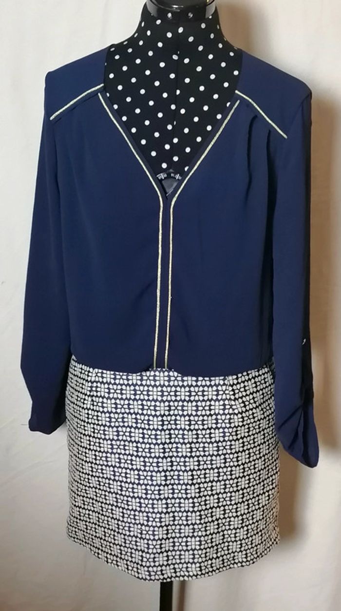 Robe 2 en 1 bleu marine blanc fluide taille S It Hippie - photo numéro 2