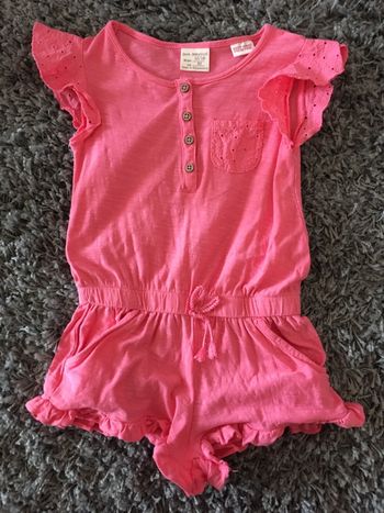 Salopette combinaison manches courtes bébé fille Zara rose fluo uni + petites fleurs