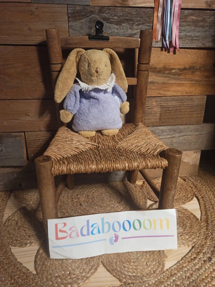 Peluche lapin trousselier musical mauve tbe