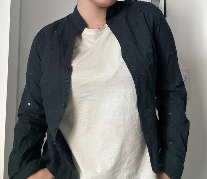 Veste fine bleu marine – Caroll – Taille 40 – Sequins – Très bon état