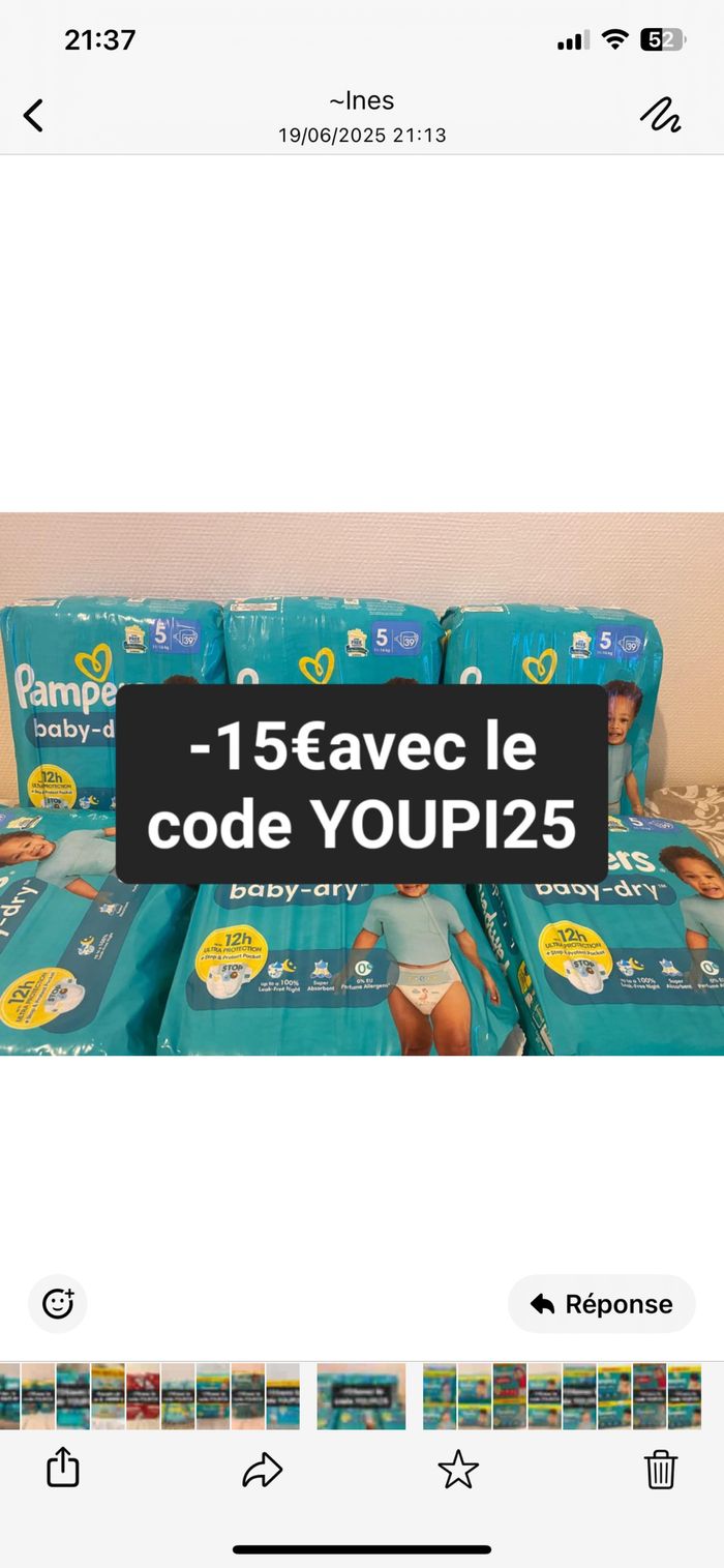 6 sacs de couches Pampers taille 5